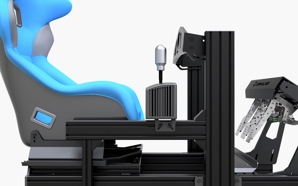 Shifter and Handbrake mount on the sim racing cockpit.