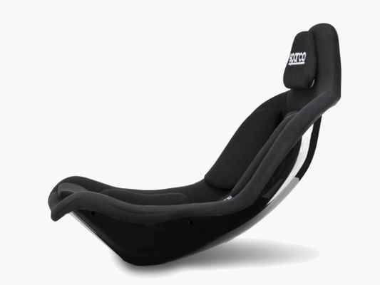 Sparco GP sim racing seat with the seat brackets, side view.