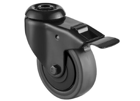 Black caster wheels for easy movement of your sim racing setup.