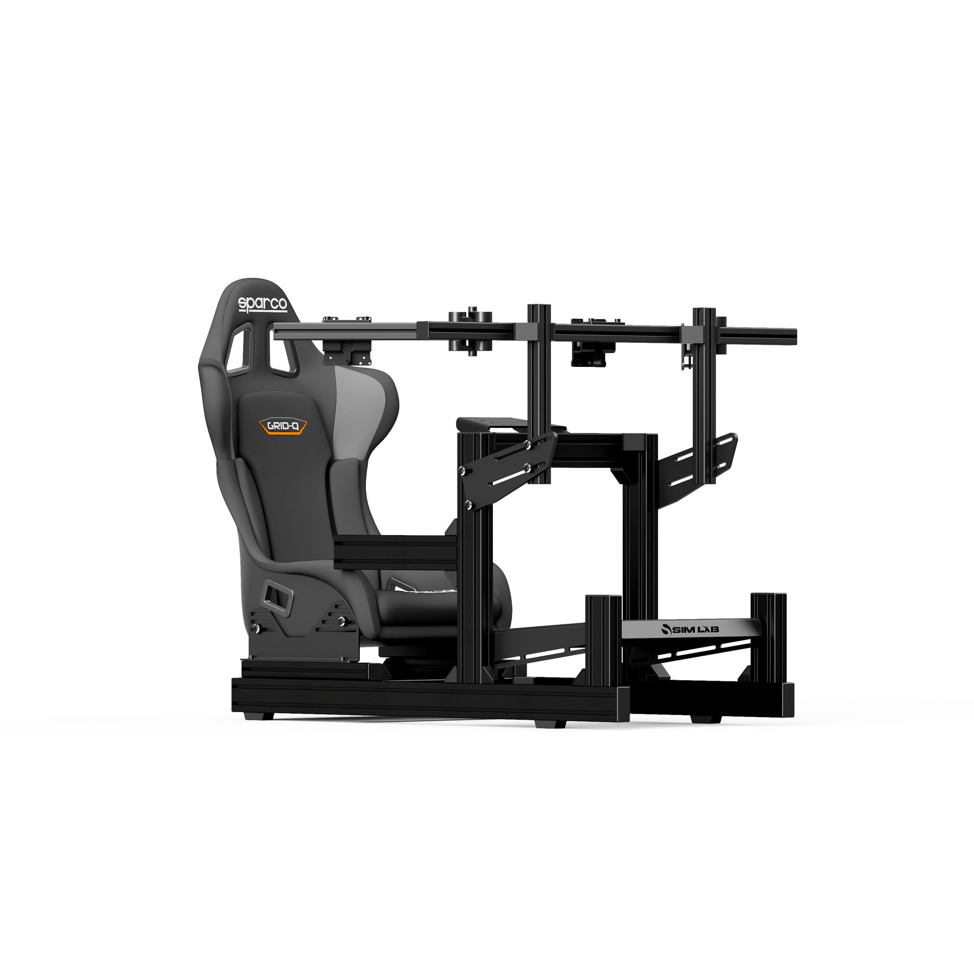 GT1 EVO Sim Racing Cockpit with Sparco Grid-Q Seat and Integrated GT1 Vario Triple Monitor Mount