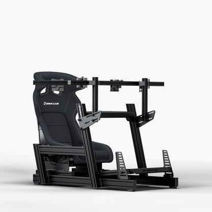 GT1 Pro Sim Racing Cockpit with GT1 Integrated Triple Monitor Mount and S1 Enduro GT Seat Black