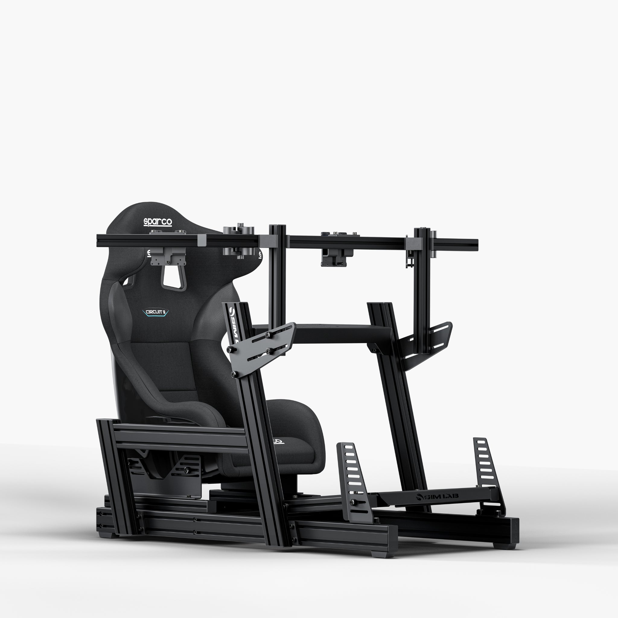 GT1 Pro Sim Racing Cockpit with GT1 Integrated Triple Monitor Mount and Sparco Circuit II seat