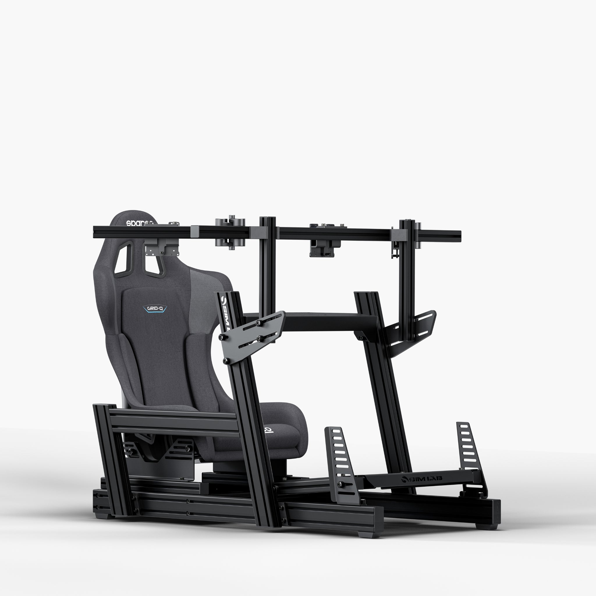 GT1 Pro Sim Racing Cockpit with GT1 Integrated Triple Monitor Mount and Sparco Grid-Q seat