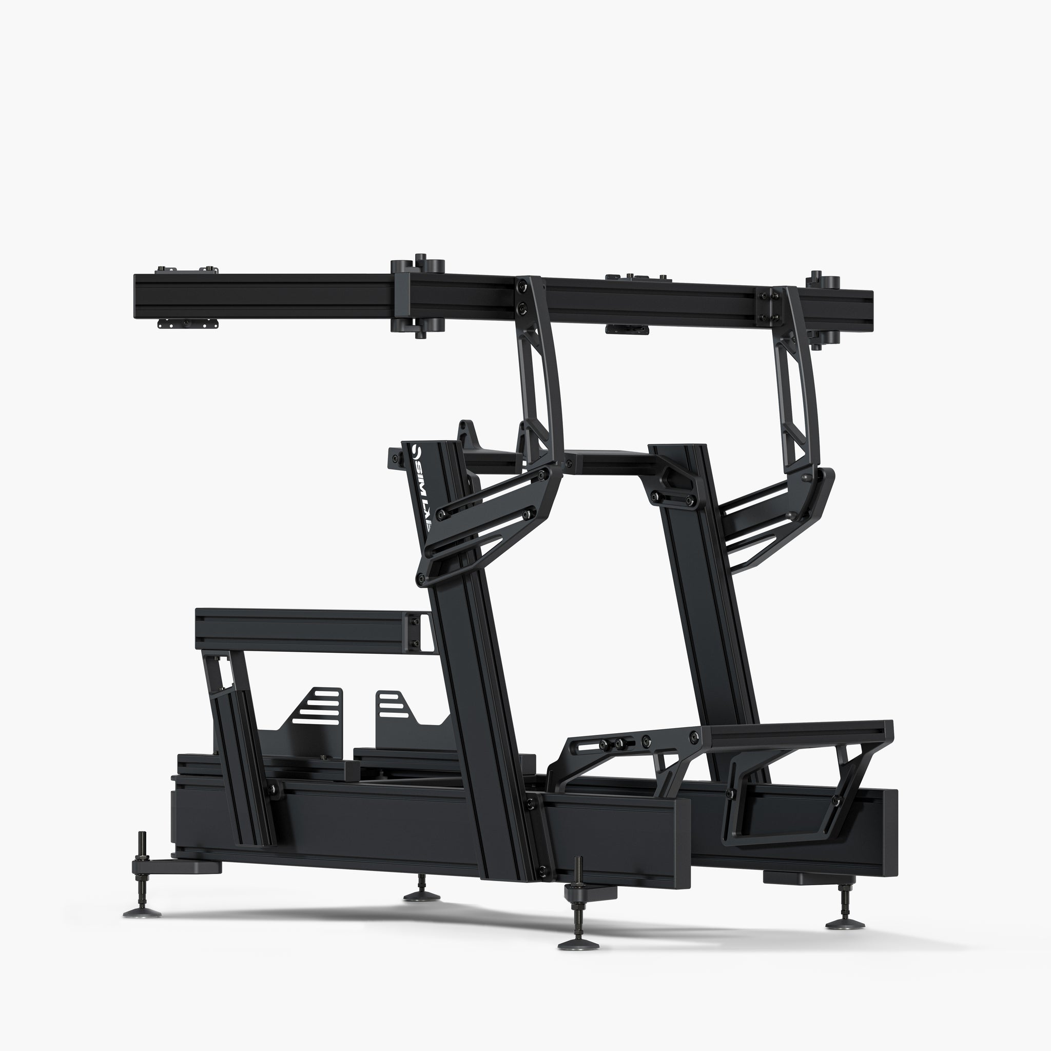 P1X Pro Fanatec DD mount sim racing cockpit with a triple Integrated monitor mount. 