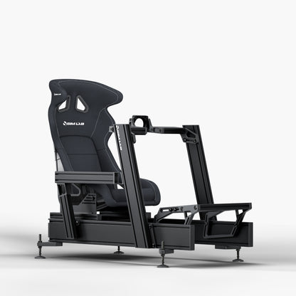 P1X Pro Sim Racing Cockpit with front mount and S1 Enduro GT Seat in black
