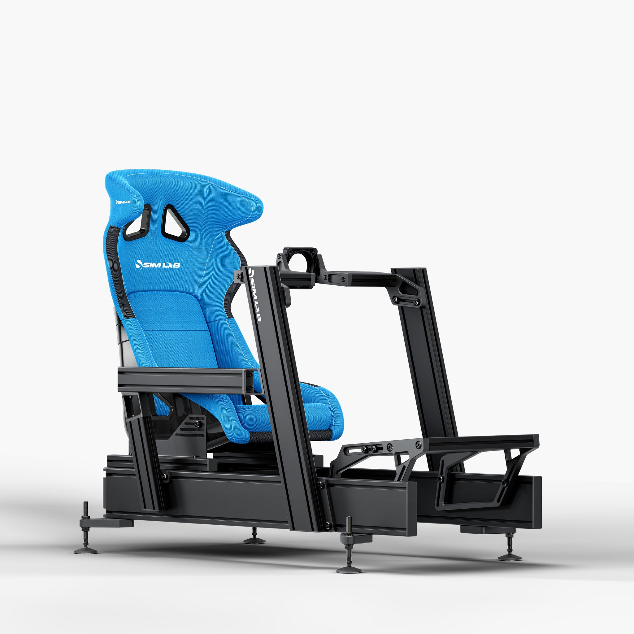 P1X Pro Sim Racing Cockpit with front mount and S1 Enduro GT Seat in blue