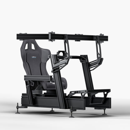 P1X Pro Sim Racing Cockpit with front mount, Sparco Grid-Q Seat and integrated triple monitor mount