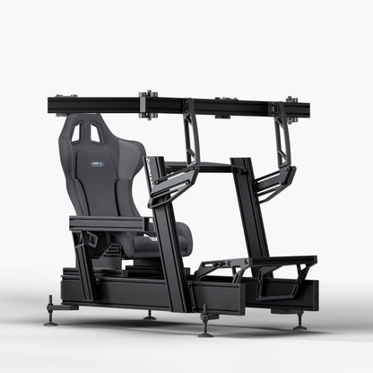 P1X Pro Sim Racing Cockpit with wheeldeck mount and Sparco Grid-Q Seat and integrated triple monitor mount