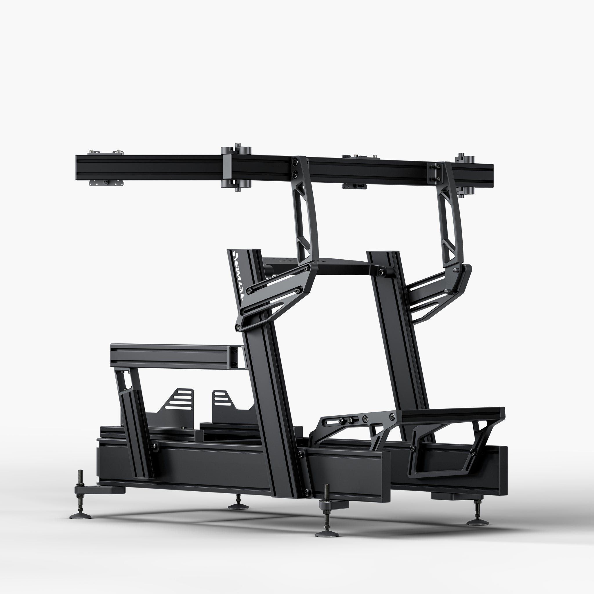 P1X Pro Sim Racing Cockpit with wheeldeck mount and integrated triple monitor mount