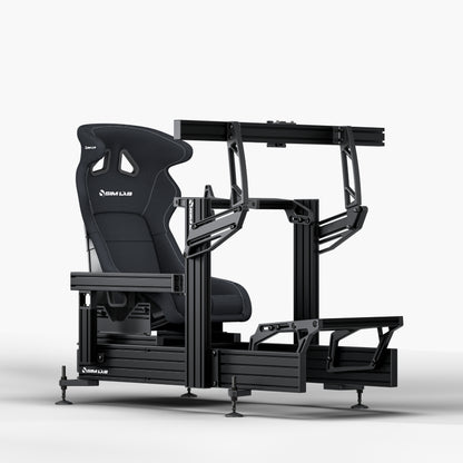 P1X Ultimate sim racing cockpit with Fanatec DD mount, S1 Enduro GT Seat in black and integrated single monitor mount