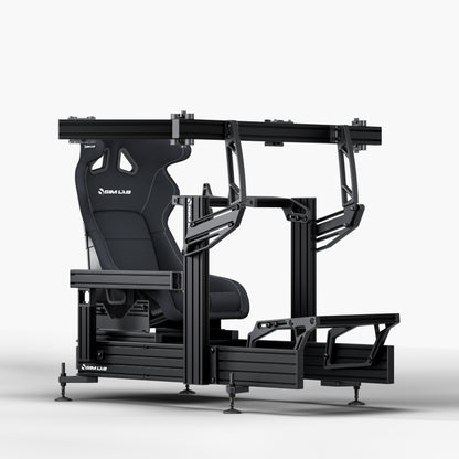 P1X Ultimate sim racing cockpit with Fanatec DD mount, S1 Enduro GT Seat in black and integrated triple monitor mount