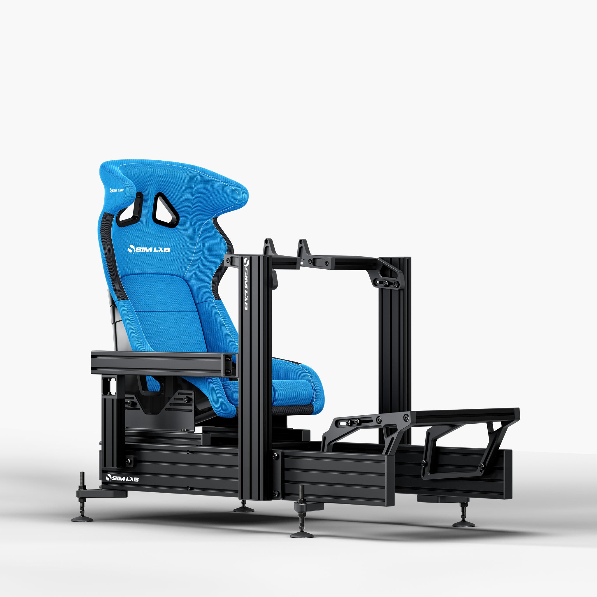 P1X Ultimate sim racing cockpit with Fanatec DD mount, S1 Enduro GT Seat in blue