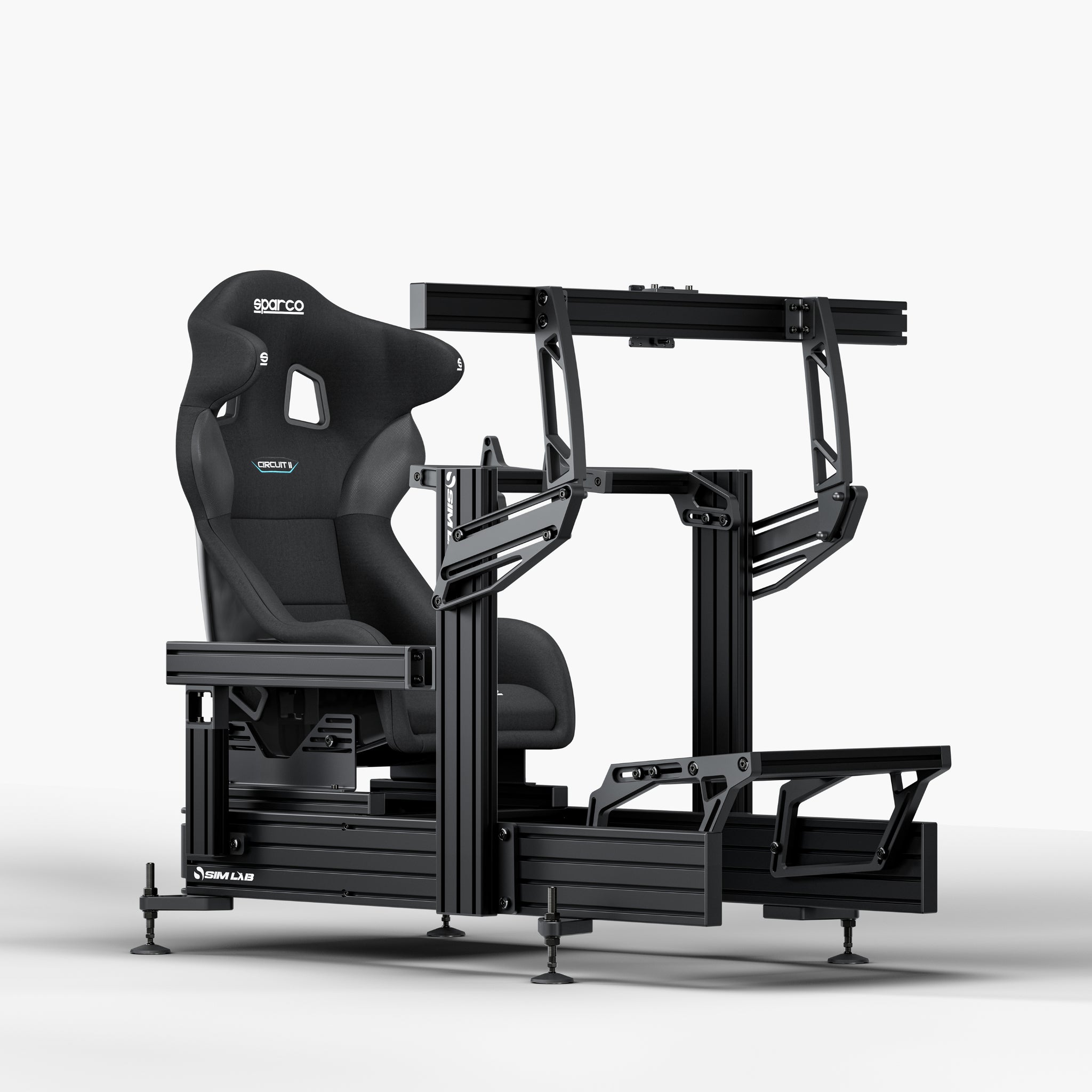 P1X Ultimate sim racing cockpit with Fanatec DD mount, Sparco Circuit II seat and integrated single monitor mount