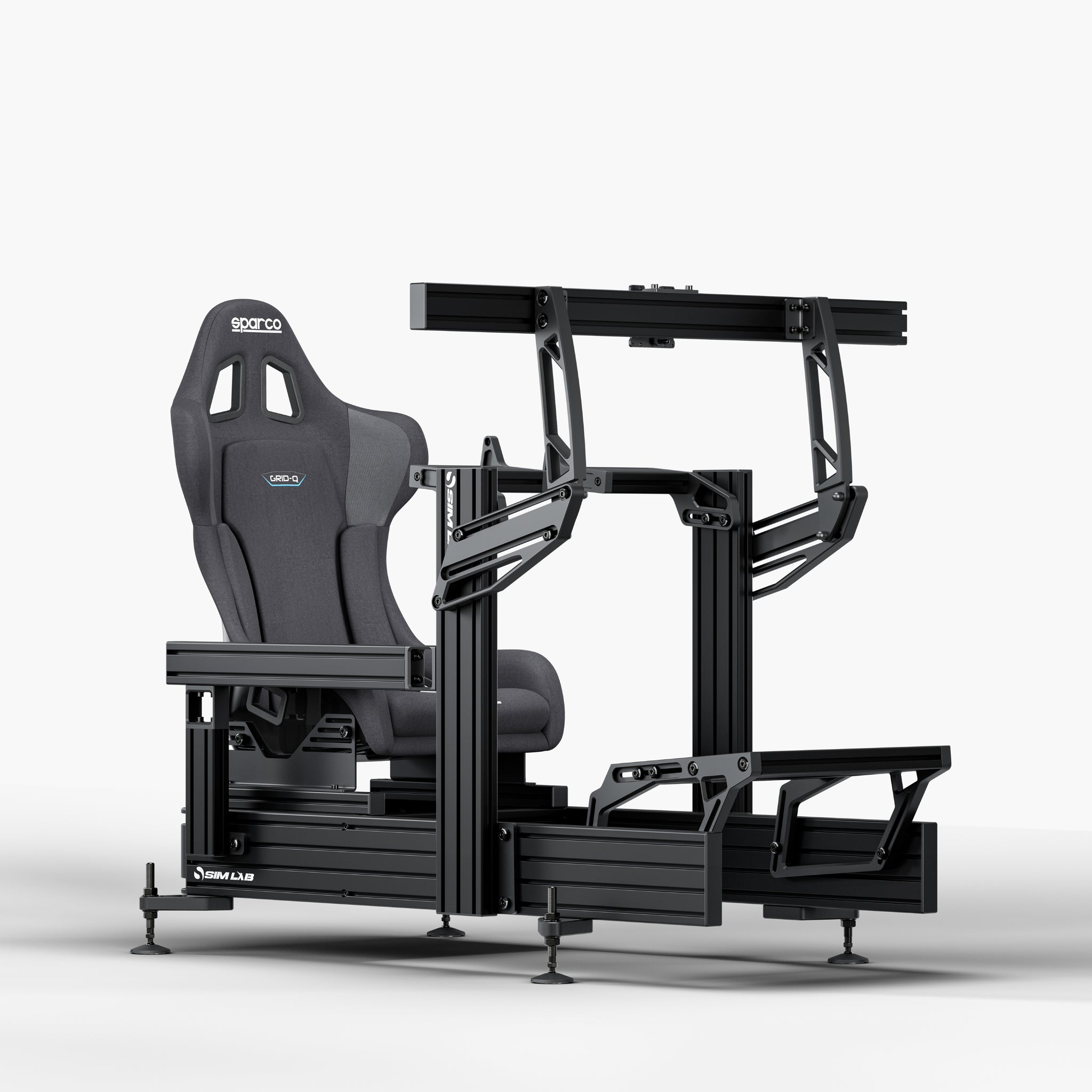 P1X Ultimate sim racing cockpit with Fanatec DD mount, Sparco Grid-Q seat and integrated single monitor mount
