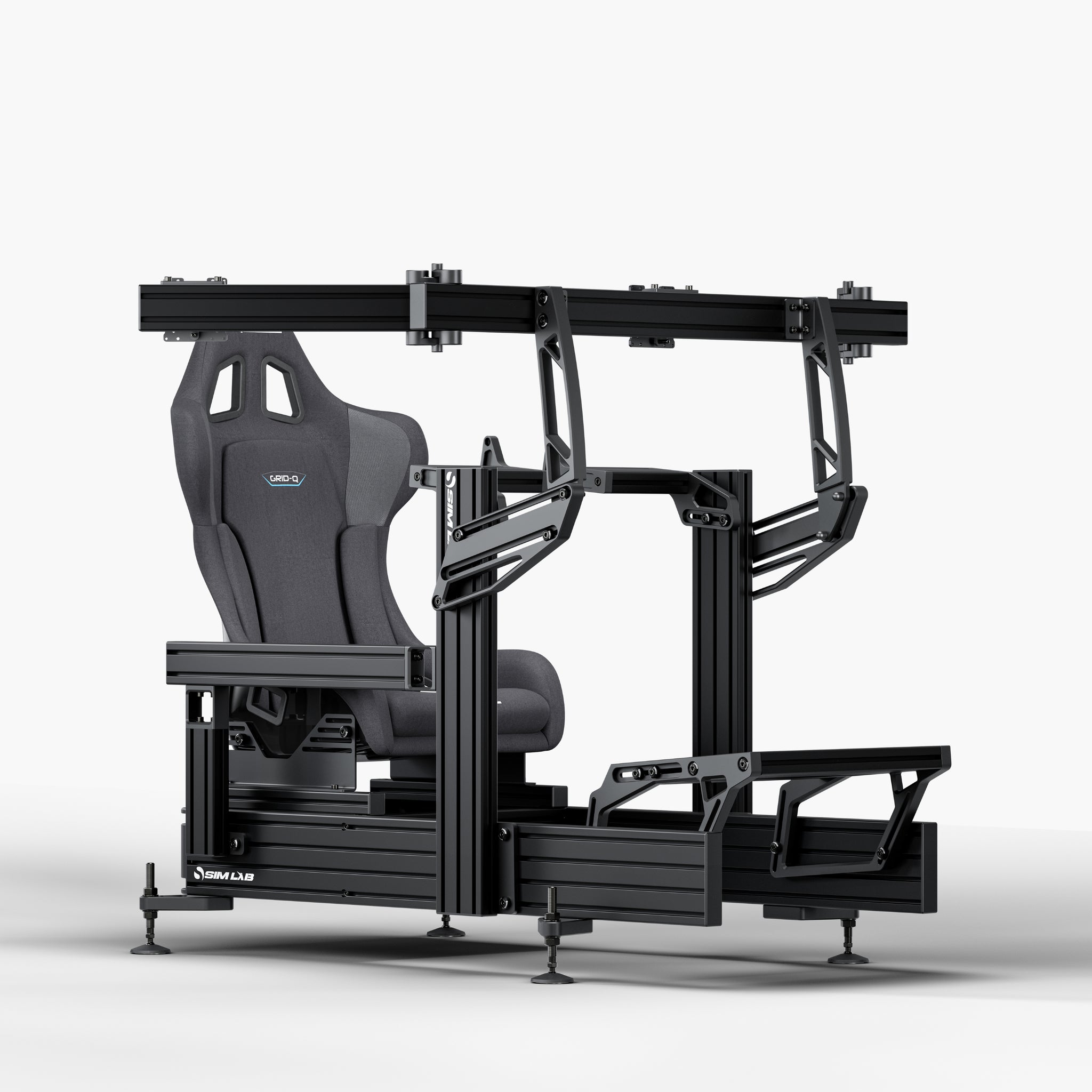 P1X Ultimate sim racing cockpit with Fanatec DD mount, Sparco Grid-Q seat and integrated triple monitor mount