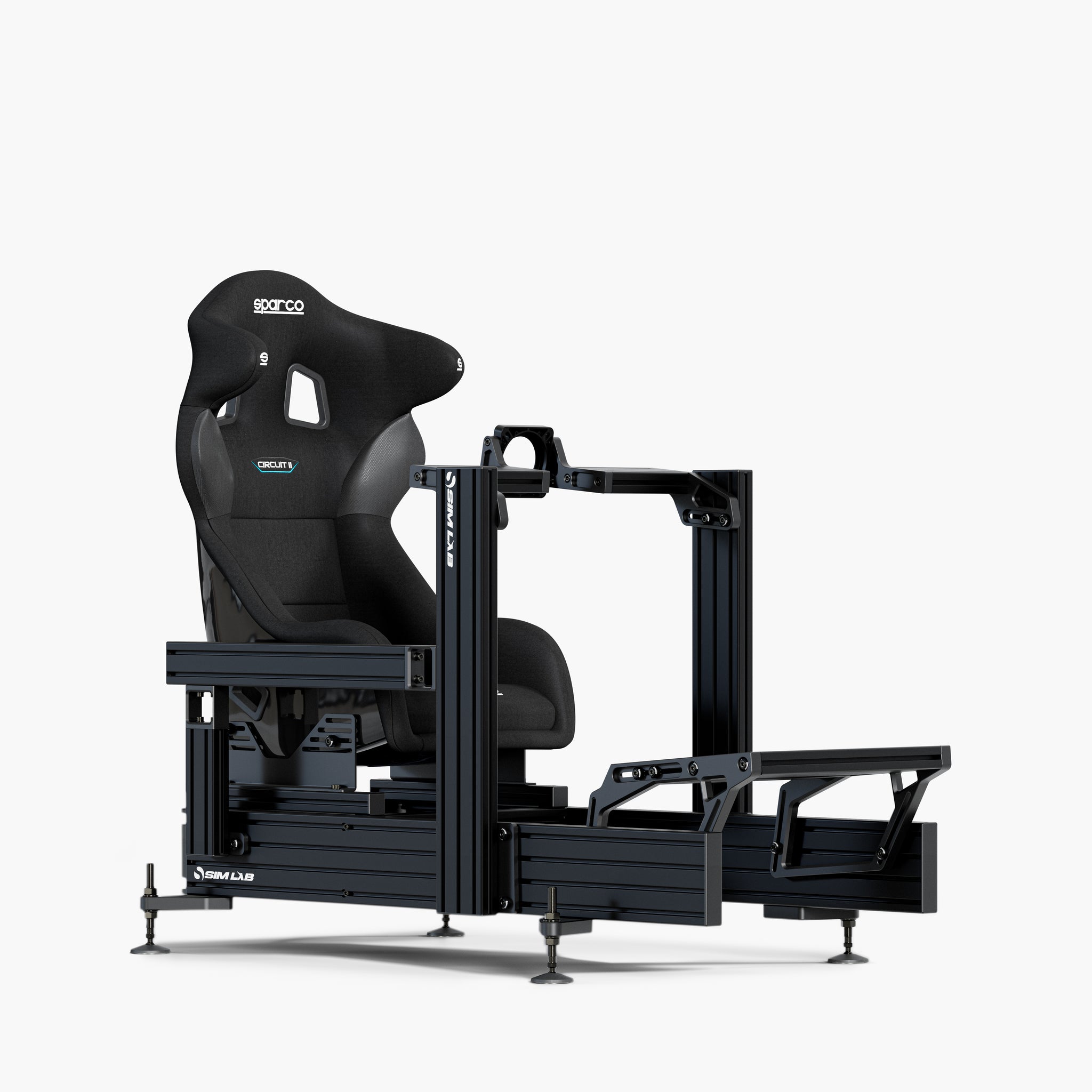 P1X Ultimate sim racing cockpit with the front wheel mount and Sparco Circuit seat. 