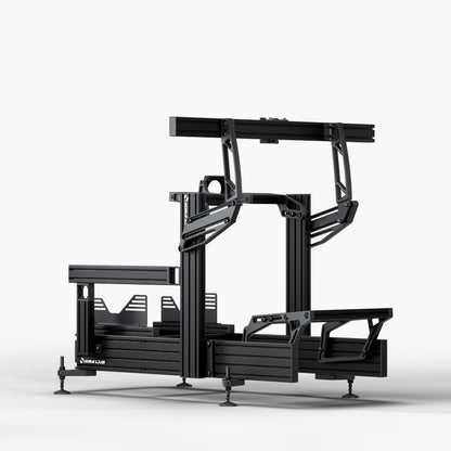 P1X Ultimate sim racing cockpit with front mount and integrated single monitor mount