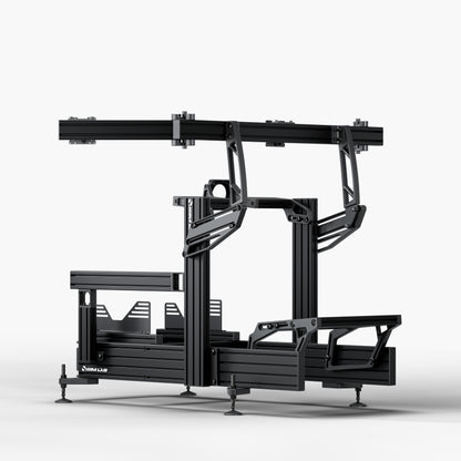 P1X Ultimate sim racing cockpit with front mount and integrated triple monitor mount