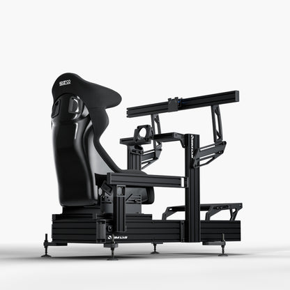 P1X Ultimate sim racing cockpit with front mount, Sparco Circuit II and integrated single monitor mount