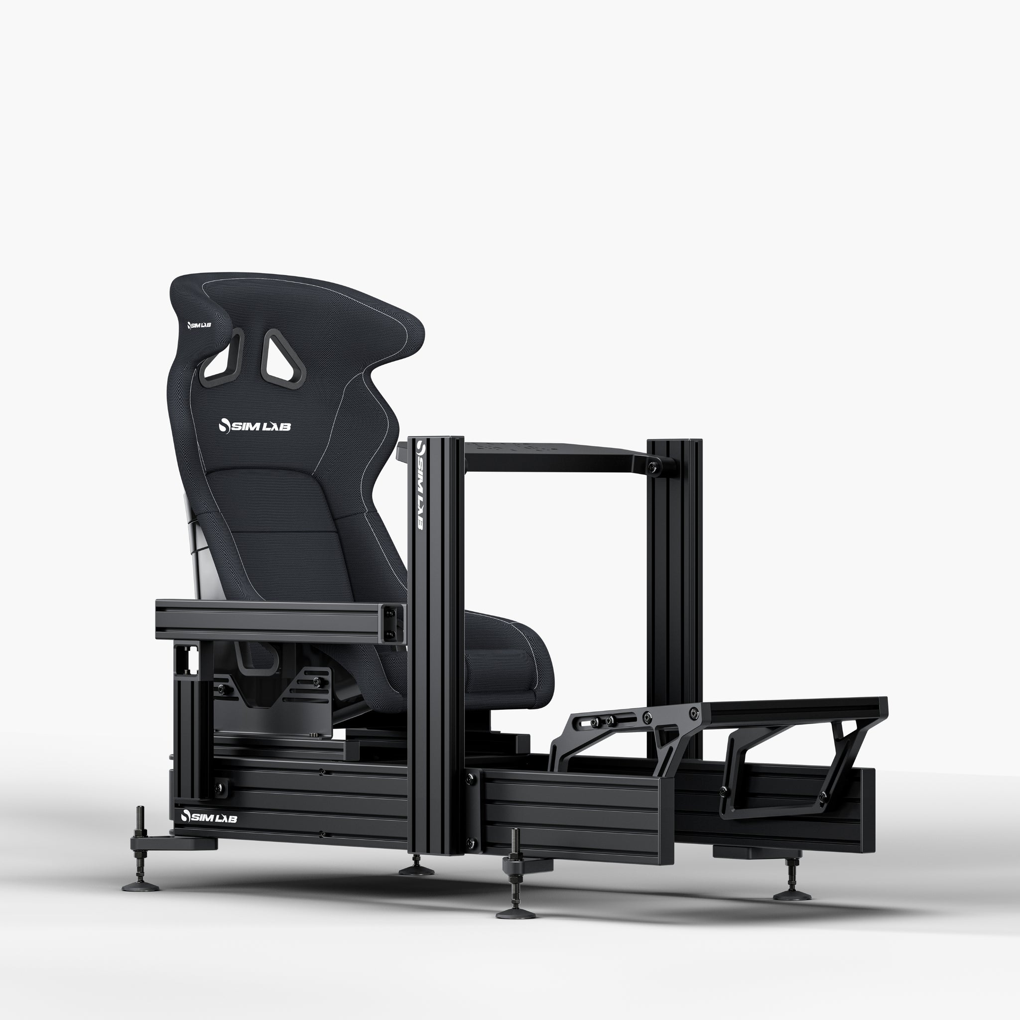 P1X Ultimate sim racing cockpit with wheeldeck, S1 Enduro GT Seat in black