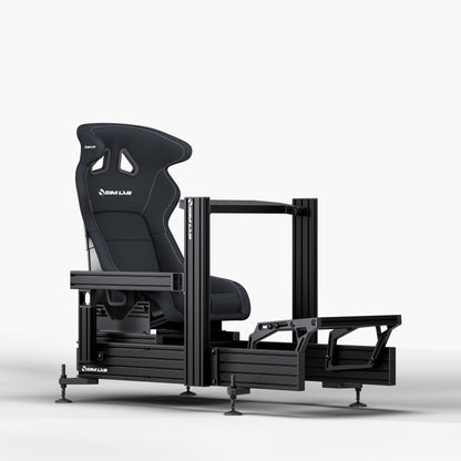 P1X Ultimate sim racing cockpit with wheeldeck, S1 Enduro GT Seat in black