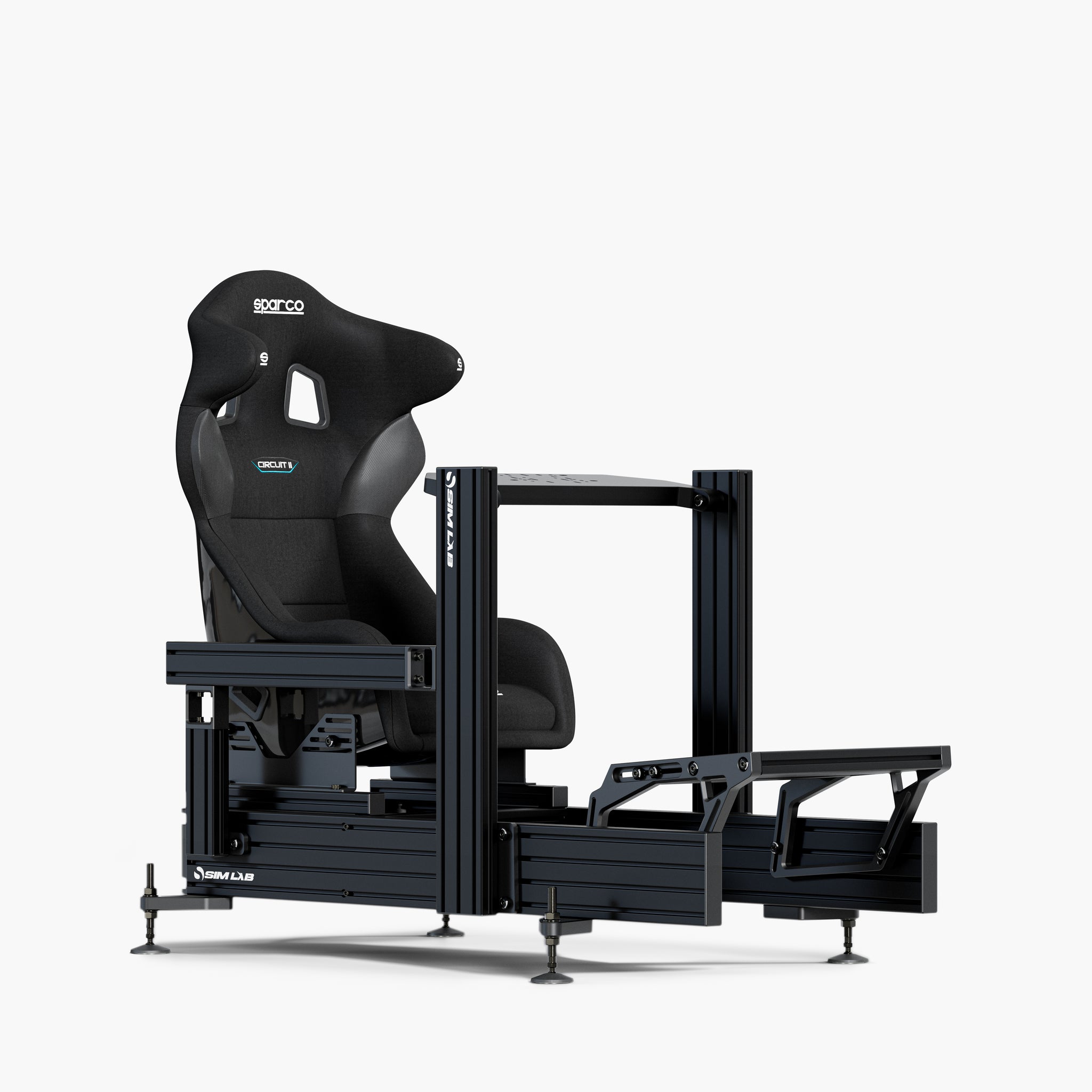 P1X Ultimate sim racing cockpit with the wheeldeck mount and Sparco Grid Q seat. 