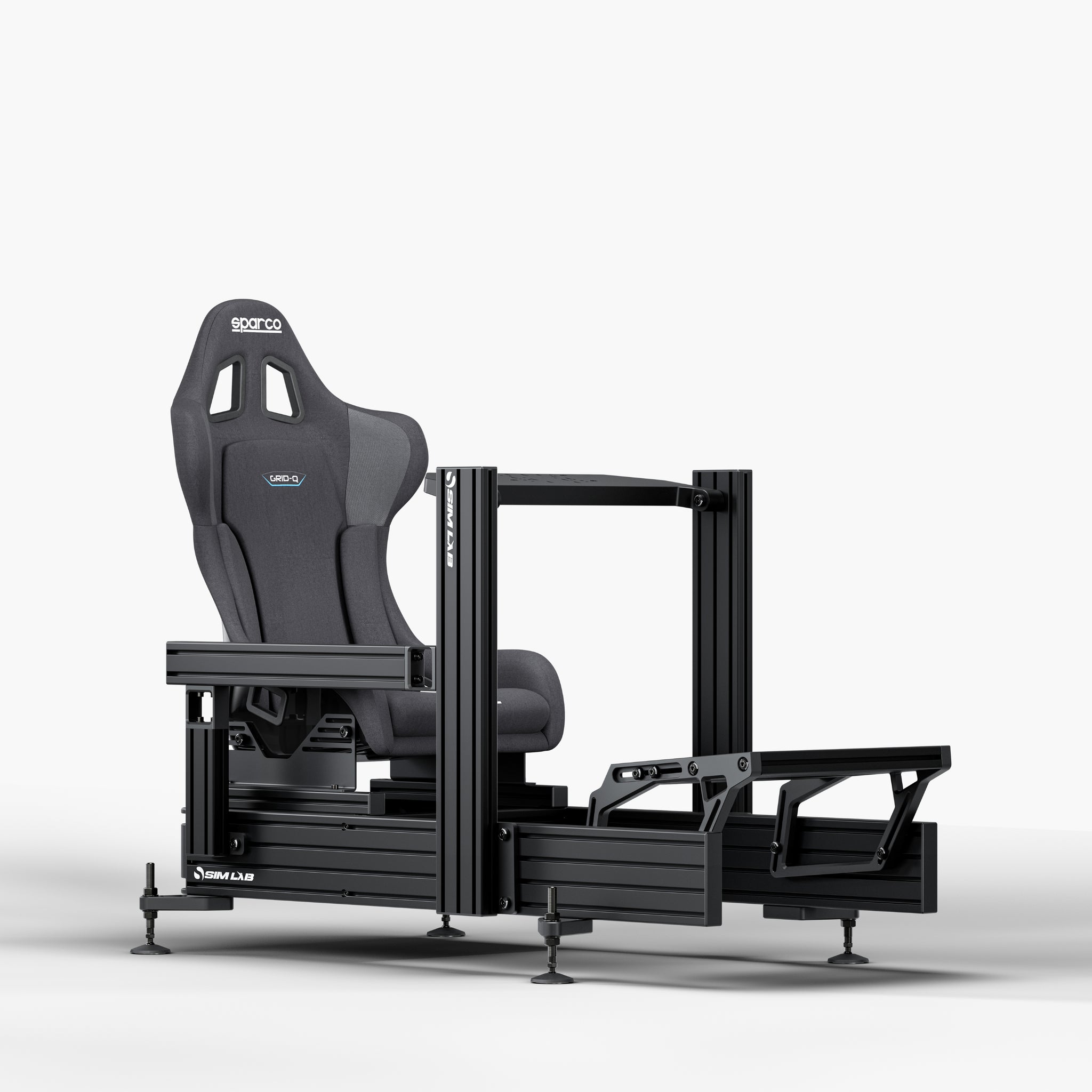 P1X Ultimate sim racing cockpit with wheeldeck mount and Sparco Grid-Q seat