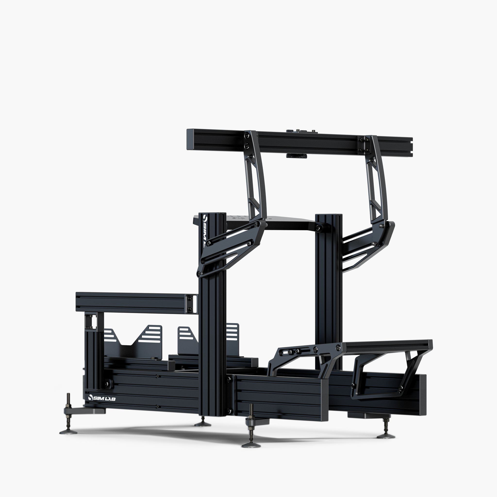 P1X Ultimate sim racing cockpit with the wheeldeck mount and Integrated single monitor mount. 