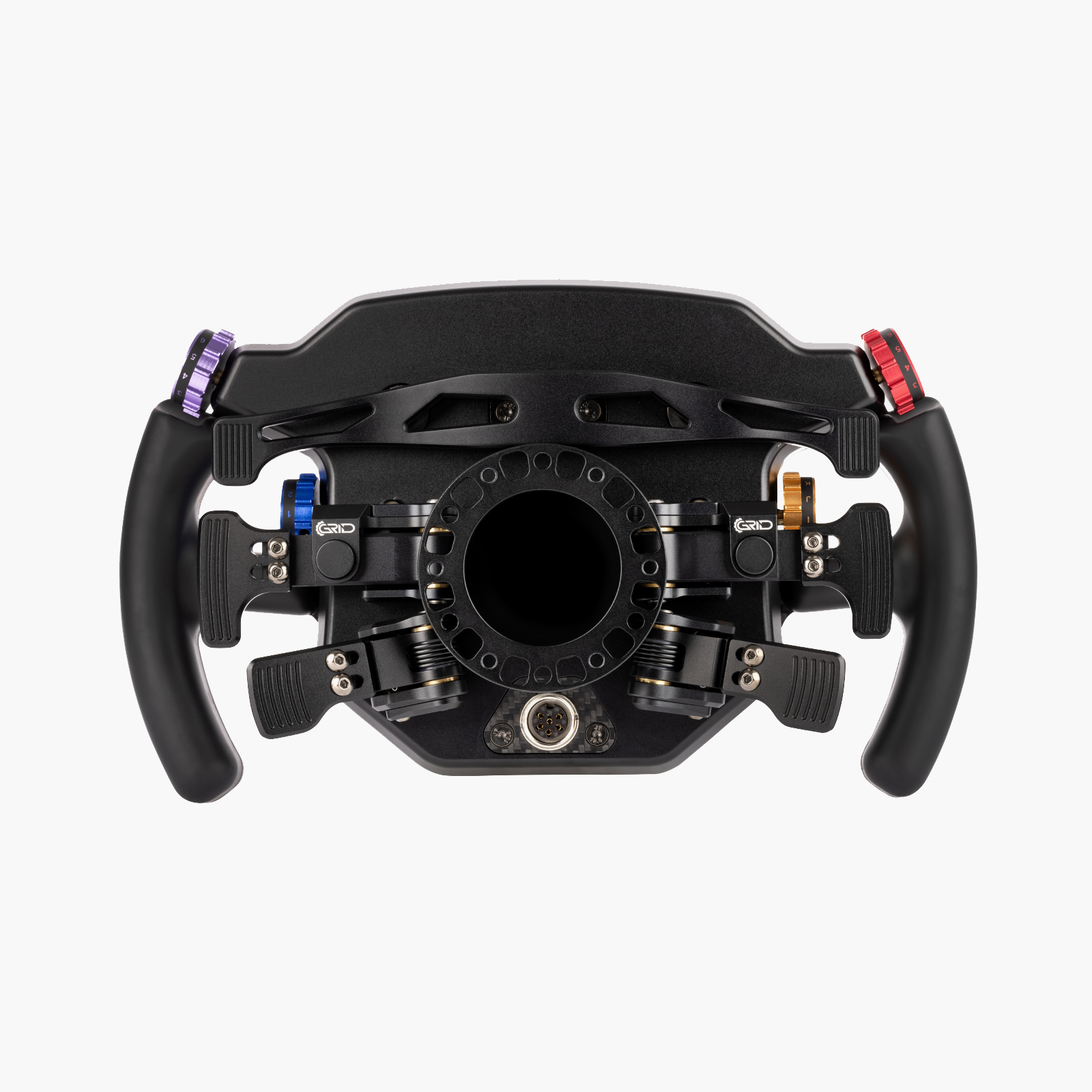 A clean, high-performance rear showcasing exposed carbon fiber and a robust quick-release system.