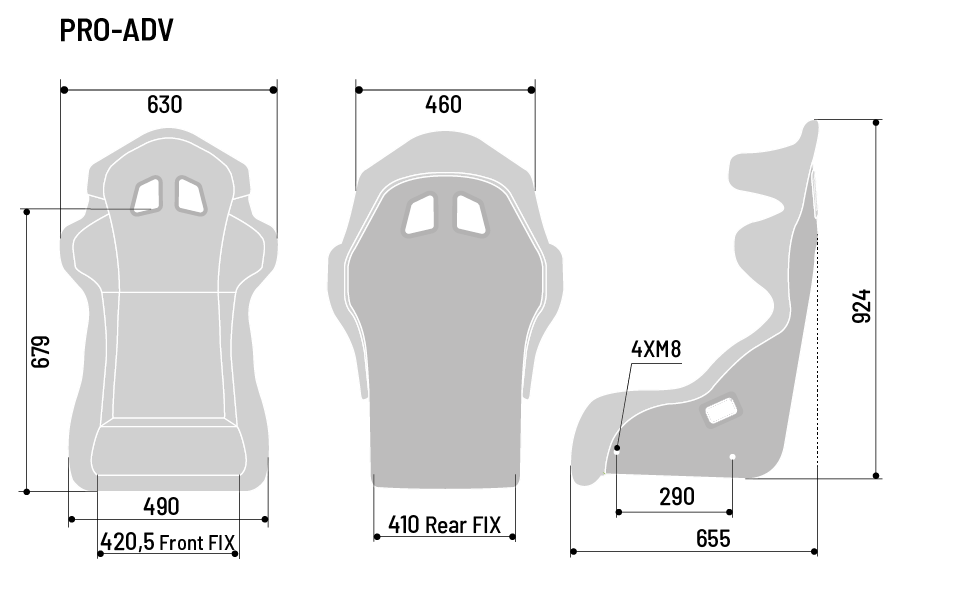 Diagram with the dimensions of Sparco PRO ADV QRT - Gaming Seat.