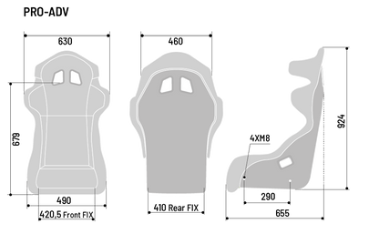 Diagram with the dimensions of Sparco PRO ADV QRT - Gaming Seat.