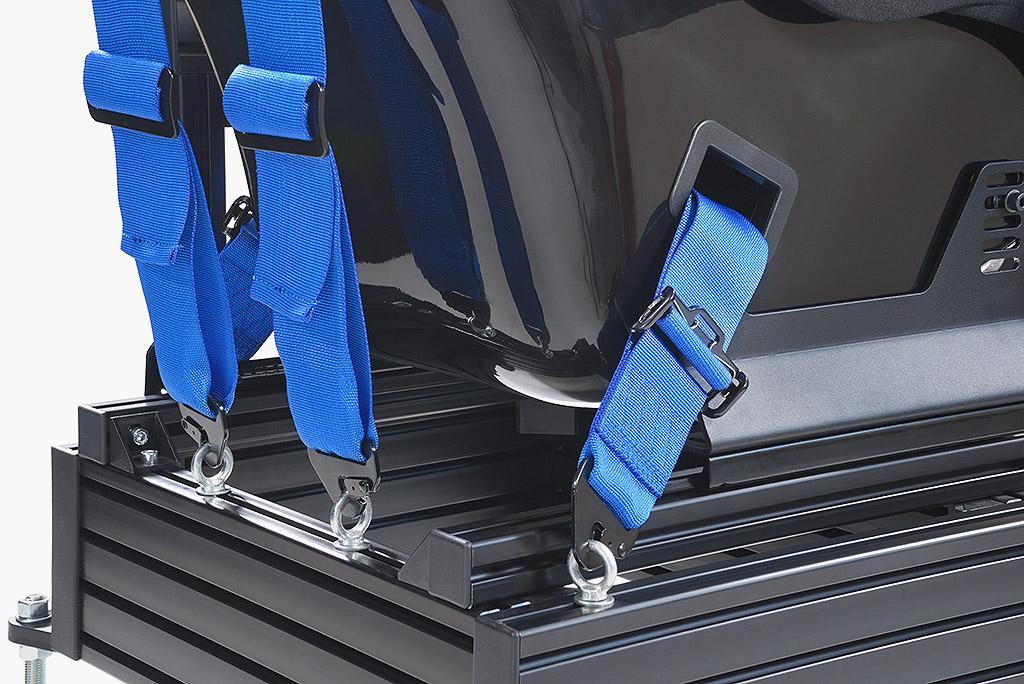 Real harness with hardware, mounts to aluminum cockpits.