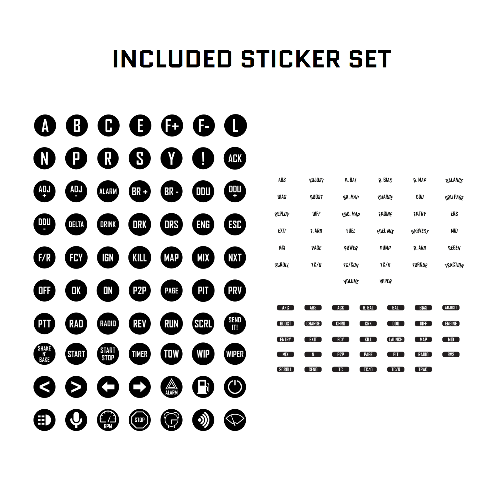 Stickers included with the GRID MPX v2 to customize your sim racing experience to your liking.