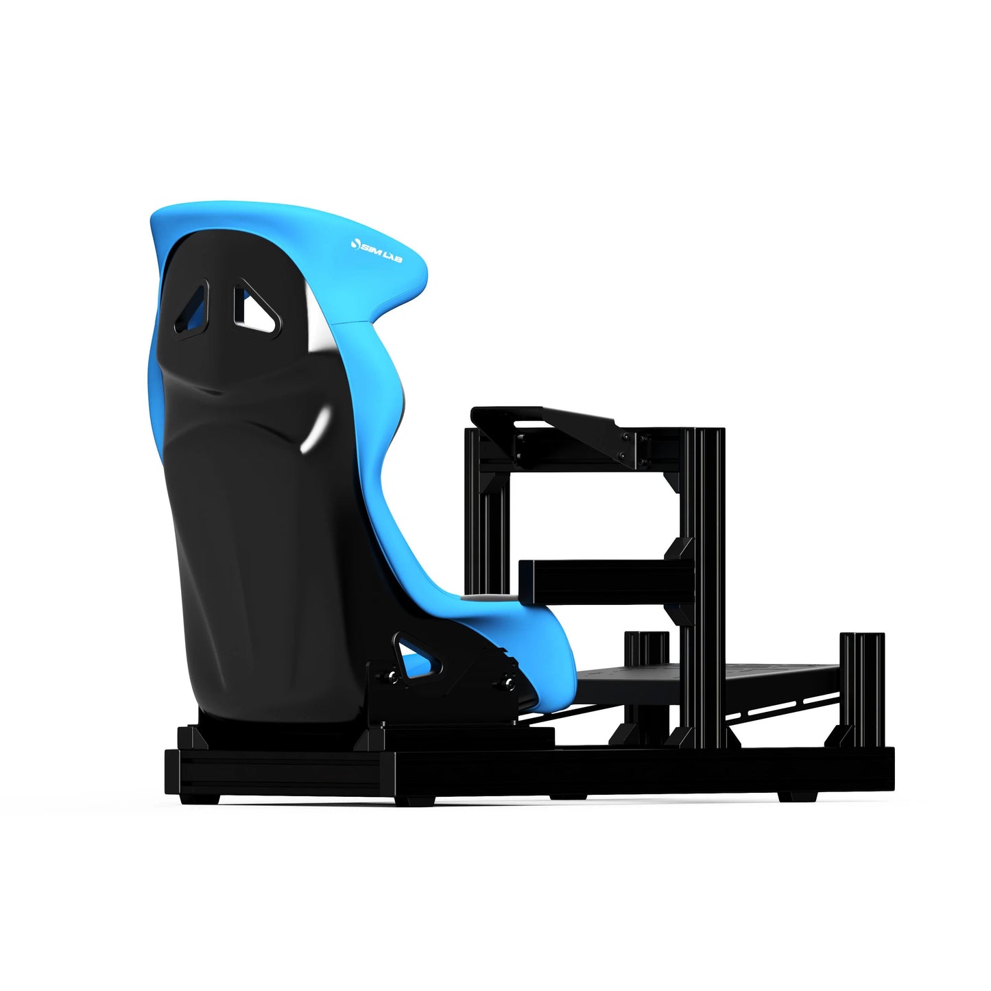 Back View of GT1 EVO Sim Racing Cockpit with Blue Speed1 Seat