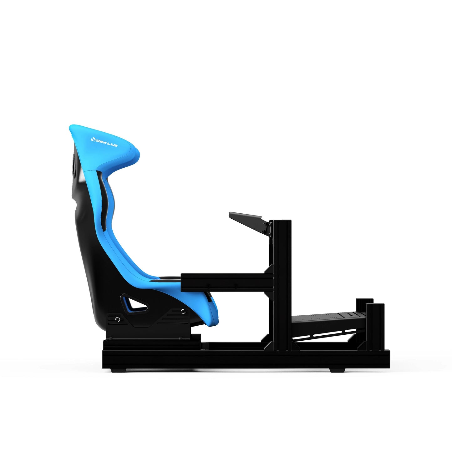 Side View of GT1 EVO Sim Racing Cockpit with Blue Speed1 Seat