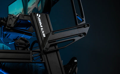 The futuristic design of the P1X PRO sim racing cockpit.