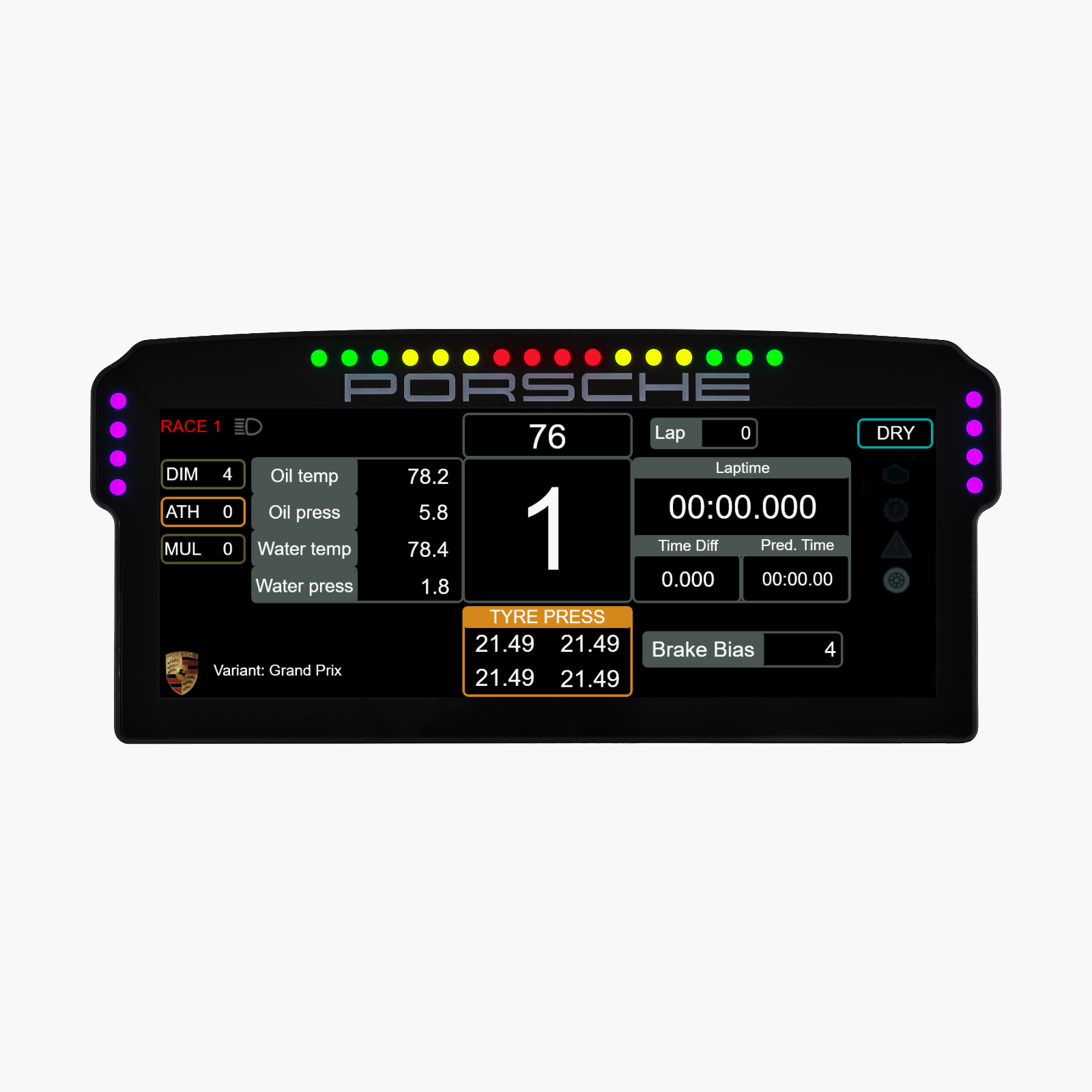 Porsche 911 GT3 Cup Dashboard Display Unit, with built-in overlay.
