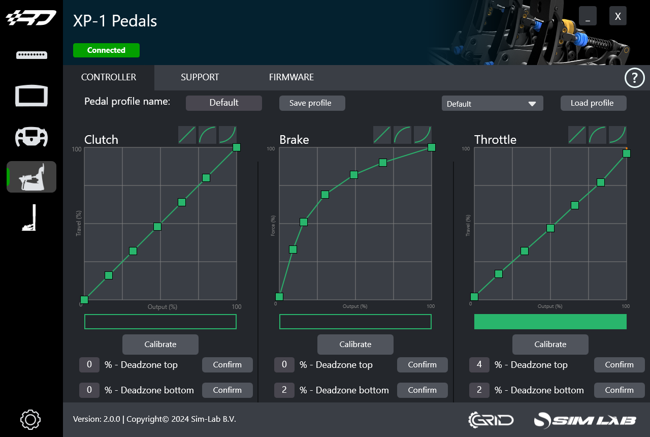 Calibration of the XP1 pedals in the RaceDirector® software