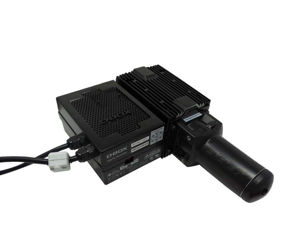 D-BOX G5 Haptic Actuator delivering immersive haptic feedback in sim racing setups.