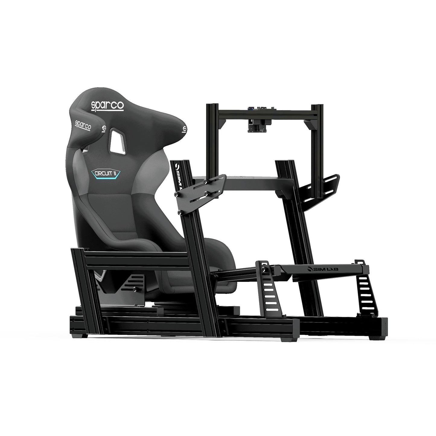 GT1 PRO Sim Racing Cockpit with Sparco Circuit II seat and Integrated Vario Single Monitor Mount