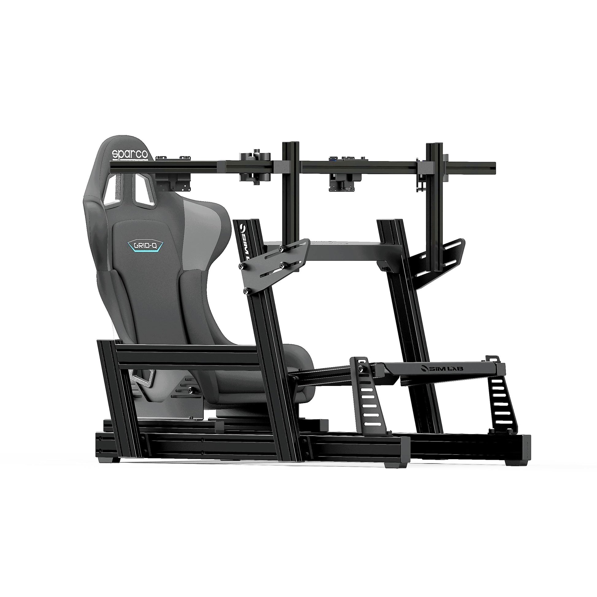 GT1 PRO Sim Racing Cockpit with Sparco Grid-Q and Integrated Vario Triple Monitor Mount