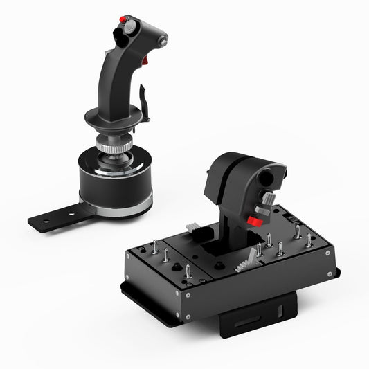 Thrustmaster HOTAS installed on Sim-Lab mounting plates for an aluminum rig.