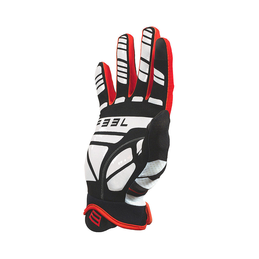 Red sim racing gloves with ergonomic design for enhanced grip and comfort.