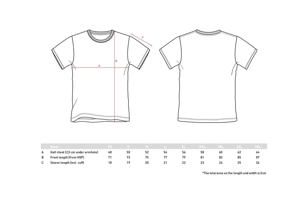 Sizes of the Sim-Lab tee.