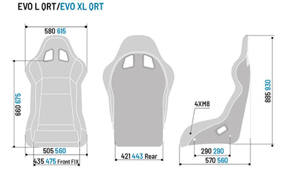 Diagram with measurements of Sparco Evo L QRT.