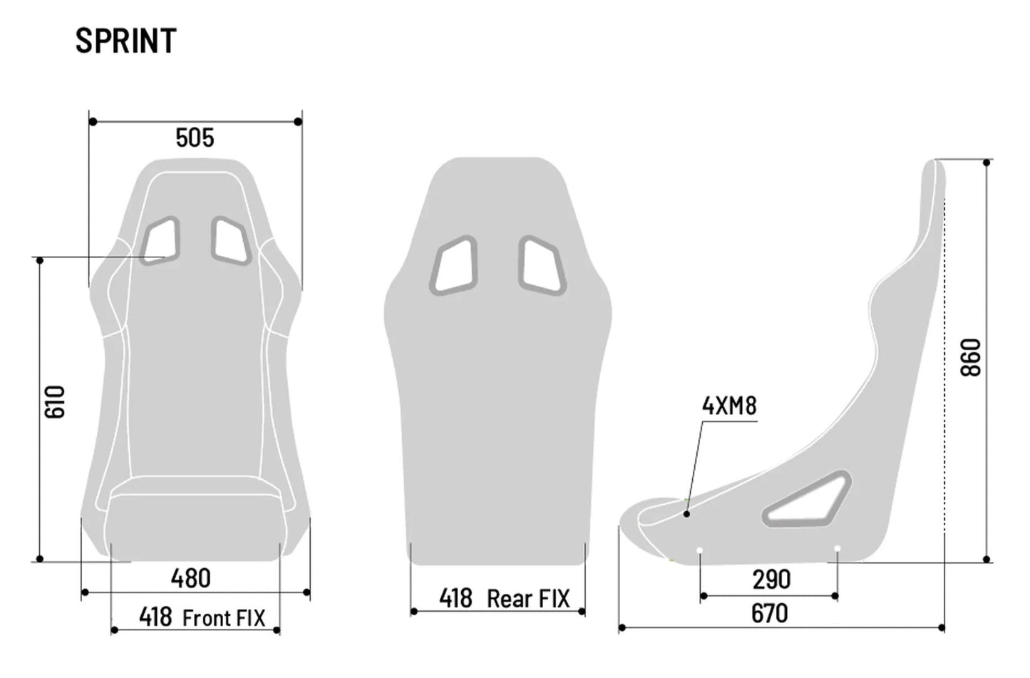 Sparco - SPRINT racing seat dimensions.